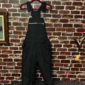 CUT + TSO Black Denim Overalls with Leather Trim
